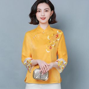 エスニック服刺繍の女性が改善されたQipao Tops Tang Suit Chinese Style Hanfu Blusas China Theangial ShirtエレガントなヴィンテージブラウスFe