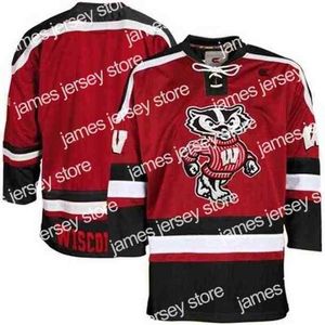 يرتدي الكلية Thr 2020NCAA Wisconsin Badgers College Hockey Jersey Embroidery Ed تخصيص أي رقم وأسم القمصان