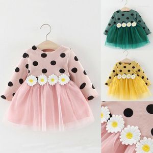 Girl Dresses 0-3years Born Baby Girls Long Sleeve Dress Polka Dot Party Pageant Tutu For Pink Blue Wedding Clothing