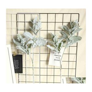 Dekorative Blumen Kränze Künstliche hochwertige beflockte Silberblätter Chrysanthemenseide Lämmer Ohrenspray Grün für Heimdekoration Wir Dhzjp