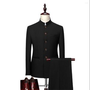 Herrenanzüge Multi -Farb -Herren -Sets Blazer -Hosen Chinesische 2pcs Jacke Hosen Herbstmarke formelle Slim Fit Dinner Party Kleidung Kleidung