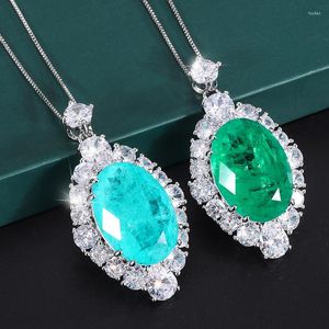 Pendant Necklaces QClassic18 25 Oval Brazil Paraiba Tourmaline Necklace For Women Noble Silver Color Clavicle Chain Trendy Jewelry 2023