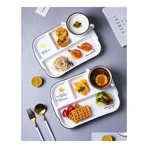 Placas de pratos 4 grades divididos Restaurante Restaurante Bandeja de gordura Placa de cerâmica Sushi Sushi Nórdico Conjuntos de cozinha Drop de dh4r6