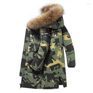 Men 90% Jaqueta de pato branco Homens de inverno -30 graus grossa parkas casaco com capuz de capuz casual colarinho de camuflagem Windbreaker