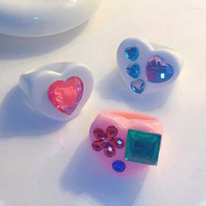 Кластерные кольца Y2K Ювелирные украшения Candy Color Peach Cring для женщин милая мода ретро -ретро -хараджуку смола шарм 90 -х