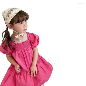 Girl Dresses 2023 Fashion Girls Skirts Square Collar Summer Korean Style Western Solid Color Puff Sleeve