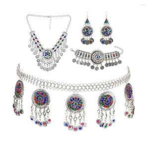 Naszyjnik Zestaw Gypsy Afgańska moneta Tassel Jhumka Bransoletka Talia Tańca Zestawy taneczne Boho Turkish Party Party Jewelry