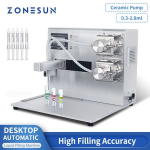 ZONESUN ZS-YTXY2 Doppelköpfe Chemische Reagenzfüllmaschine Keramikpumpen Kleindosierte Füllflüssigkeitsverpackungsmaschine