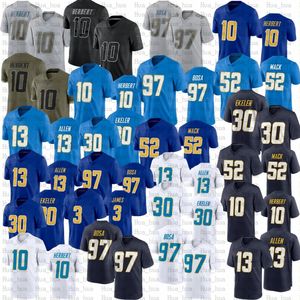 Heren Dames Jeugd Gestikt 10 Justin Herbert Voetbalshirt 52 Khalil Mack 13 Keenan Allen 97 Joey Bosa Austin Ekeler 3 Derwin James Jr jerseys