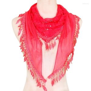 Scarves Women Lace Fringed Sequined Triangle Silk Scarf Ladies Elegant Hollow Flower Shawl High-quality Wedding Veil Gift