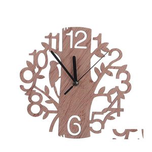 Wall Clocks 3D Digital Wooden Clock Hollow Circar Tree Ornaments Simple European Style Home Decor Drop Delivery Garden Dhjkd