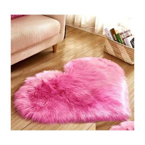 Tapete de tapete longo e peludo verde branco rosa carpete desgrenhado amor cora￧￣o tapetes de pele de l￣ artificial quarto quarto de ￡rea macia tapete grop dhwjv