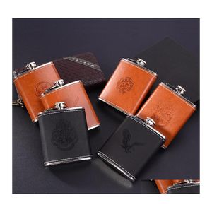 Hip Flasks skóra 7 unz kieszeń 304 Przenośna butelka do wina ze stali nierdzewnej Mini alkohol Flagon luksusowy metal VT1321 Drop dostawa hom dhrok