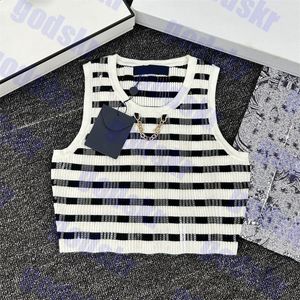 Beaded Knit Tank Designer Stripe Vests Sexy Womens Cropped Tops Fashion Sleeveless Sweater