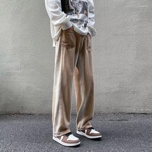 Herr jeans 2023 mode retro tvättade bruna män baggy byxor framfickor raka hiphop löst denim byxor pantalones hombre