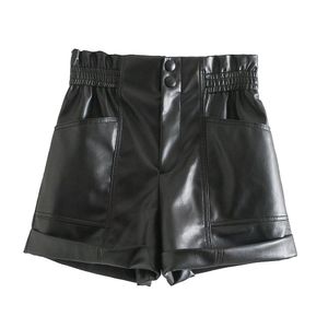 Kvinnors shorts Zach Aiisa Women's Fashion Retro Black Elastic High midje Casual Pocket Faux Leather Texture Shorts 230105
