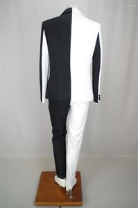 Herrenanzüge, Herrenjacke und Hose, passend zu Luxus-Party, Hochzeit, Persönlichkeit, modischer Anzug für Männer, Schwarz, Weiß, Abschlussball, schmaler Mantel