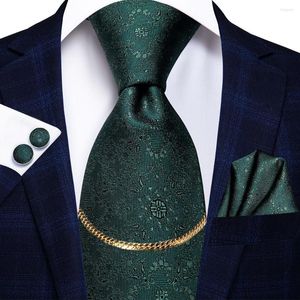 Bow Ties Hi-Tie Green Solid Luxury Silk Wedding Men's Slipsar Hanky ​​Cufflinks Set Fashion With Gold Chain for Men Classic Business