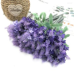 Flores decorativas 10 piezas lavanda artificial plástico falso 10 cabezas decoración de boda de seda centros de mesa