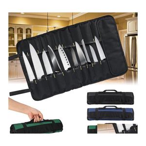 Borse portaoggetti 20 slot Pocket Chef Knife Bag Roll Carry Case Kitchen Portable Drop Delivery Home Garden Housekee Organization Dh3Z7