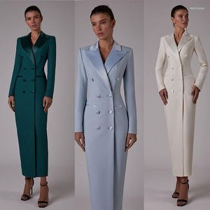 Kvinnors tvåbitar byxor Premium Ladies Blazer Custom Long Jacket Fashion Jumpsuit Double Breasted Formal Tuxedo Party Dress