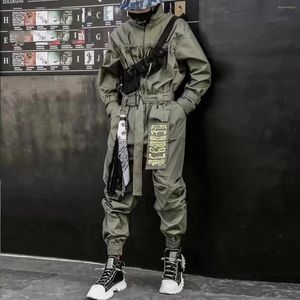 2023 Men's Hip Hop Streetwear black jumpsuit men with Ribbon Embroidery, Long Sleeves, and Techwear Design