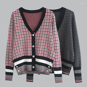 Frauen Strick koreanische Pullover Modarkdigan Y2k Frauen Tops Grid 2023 Herbst Wintermarke Sweatern Strick Kawaii Kleidung Langarm Kleidung