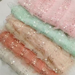 Clothing Fabric Sequin Embroidery Tulle Mesh Lace For Sewing Dress Wedding Gowns White Pink Peachy Green By The Yard