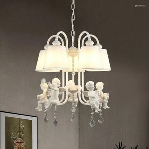 Żyrandole biały anioł żyrandol Nordic Creative Hang Light Ustawienie dla dziewczynki sypialnia amerykańska lampa lalka ogrodowa
