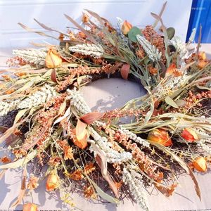 Decorative Flowers 24 Inch Fall Wreath Front Door Grain Harvest Gold Wheat Ears Circle Garland Autumn For Wedding