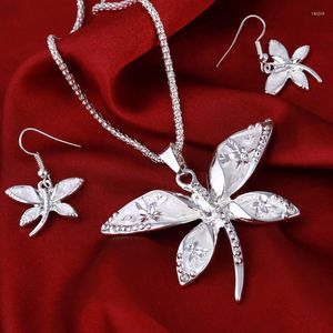 Halsband örhängen set mode dragonfly smycken lyx silver färg söt djur form orm kedja hänge droppe