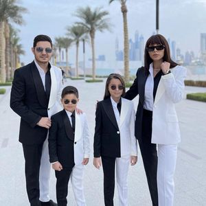 Herrdräkter svartvitt lapptäcke Family Parent-Child Samma kostym/Mens Womens Child's Blazer Pant Slim fit Fashion Daily Set Custom Made Made