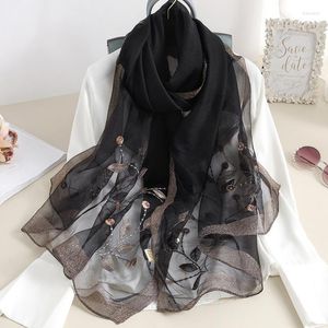 Scarves Spring And Autumn Silk Wool Warm Scarf Women's Korean Version Fashion Mulberry Shawl Gold Embroidered Thick