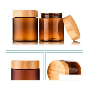 Cream Jar 150Ml/250Ml Container Packaging Bottles Amber Pet Cosmetic 8Oz Plastic With Screw Cap Bamboo Wooden Lid Drop Delivery Offi Dhdkl