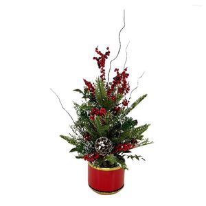 Christmas Decorations Artificial Tree With Ceramic Basin Xmas Decoration Pine Cone Red Berries And Snowflake For Home Year Party