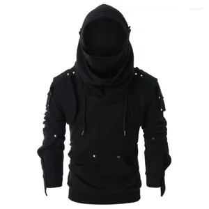 Мужские толстовины в стиле мужской темно -черный свитер винтажный маска для маски с длинным рукавом 2023 модный готический