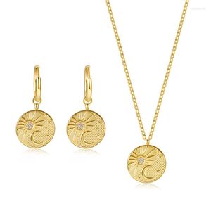 Necklace Earrings Set Wild & Free Stainless Steel Sun Moon Hoop High Quality Gold Plated All-match Women Jewelry Party Gift