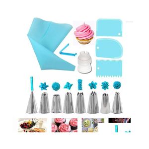 Baking Pastry Tools 14/20Pcs Bags Stainless Steel Flower Cream Tips Nozzles Bag Cupcake Cake Decorating Tip Sets Bakeware Drop Del Dhlaf
