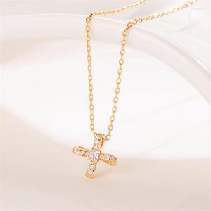 Pendanthalsband Friends Rose Golden Cross Necklace Tibetan Sliver Chain Cz Stones Women