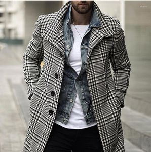 Erkek Sweaters Ekose Erkekler Uzun Kollu Yün Palto Moda Kore Trend Uzun Cape Sonbahar ve Kış Tek Bravatalı Gevşek Ceketler