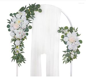 Decorative Flowers 2pcs Artificial Wedding Arch Kit Pink Rose Arbor Arrangement Welcome Sign Floral For Ceremony Party Decoration