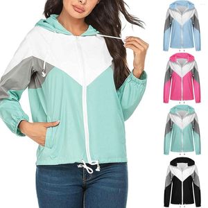 Women's Jackets Ladies Hooded Zipper Stitching Windbreaker Packable Lightweight Outdoor Coat