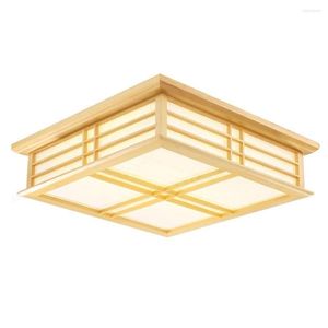 天井照明ベッドルームLEDランプ日本の木製フレームスタディルームライトリビングレストランスクエアランプ備品