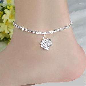 Anklets Wholesale 12pcs Full Rhinestone Anklet Crystal Love Heart Pendant Ankle Bracelet Chain Link Foot Jewelry For Women