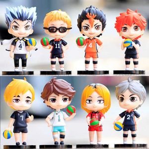 Figuras de brinquedo de ação haikyuu figura anime 8pcs/set toys desenho animado shoyo tobio kenma tooru pvc model bonecas bonecas de vôlei crianças presentes fidget brinquedos t230105