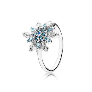 Sparkling Blue Snowflake Rings met originele doos voor Pandora Authentieke Sterling Silver Wedding Sieraden For Women Girls CZ Diamond Vriendin Gift Ring Set