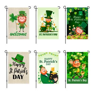 Dwustronna pościel St. Patricks Day Garden Flag Shamrock Hat do domu i ogrodu Dziedziniec Outdoor Holiday Decoration 12x18 cali