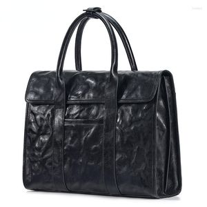 Bortkyror äkta lädermännens affärsbristsida First Layer Cowhide Luxury Computer Handbag Women High Quality Fashion Messenger Bag