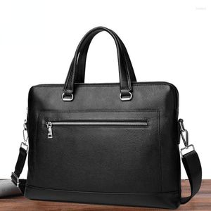 Briefcases Design Top Genuine Leather Men's Designer Business Briefcase 14 Inch Laptop Handbag High-quality Luxury Shoulder Bags