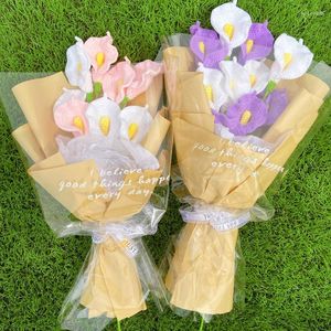 Dekoracyjne kwiaty Calla lilia sztuczny bukiet gotowy szydełkowy kwiat kreatywny ręcznie zwarty prezent na rękodzieło